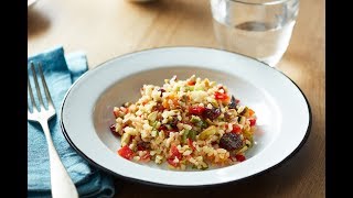 NutFruitRecipe  Tabbouleh with pistachios dried apricots prunes dried cranberriesampfigs [upl. by Orford]