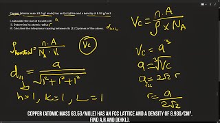 Copper atomic mass 635 gmole has a FCC lattice and a density of 893 gcm³ [upl. by Hahsi]