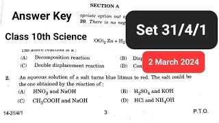 Science Set 1 Paper Code 3141 Detailed Answer Key  CBSE Class 10th  2 March 2024 [upl. by Zurek]