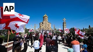 Thousands of Georgians march to celebrate family purity day in Tbilisi [upl. by Tacita]