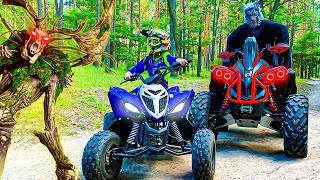 Den ride on Quad Bike and Adventure with Monsters in the forest [upl. by Scharf]