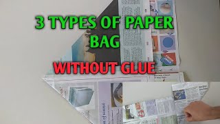 How To Make Newspaper bag Without Glue And Scissors In 3 Ways [upl. by Uhej82]