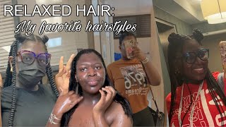 RELAXED HAIR My favorite hairstyles • Really a wash day fail Lolol [upl. by Etteb]