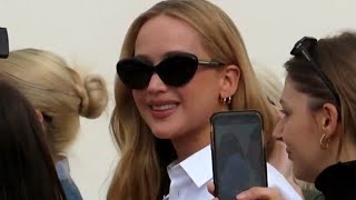 Jennifer LAWRENCE is all smiles 😁  DIOR Fashion show in Paris France 26092023 Spring Summer 2024 [upl. by Yrocal693]