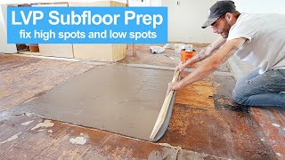 How To Prep Wood Subfloor for Luxury Vinyl Plank Flooring for Beginners Fix High and Low Spots [upl. by Witkin]