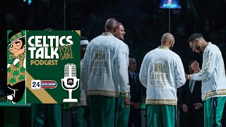 Postgame Pod Cs raise Banner 18 tie NBA 3pt record in Opening Night rout  Celtics talk Podcast [upl. by Aicemak]