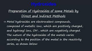 Metal Hydroxides Preparation Of Metal Hydroxides By Direct amp Indirect Methods  COMPOUNDS OF METALS [upl. by Ennelram]