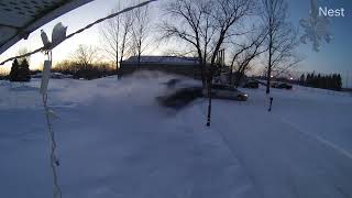 snowmobile crashes into the garage outside viewboth views together click on link in description [upl. by Sacram370]