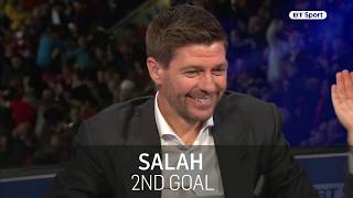 Liverpool legend Steven Gerrard reacts to Mohamed Salahs goals against Roma [upl. by Lewellen]