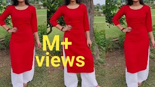 Simple long kurti cutting in hindi by easy Stitching [upl. by Edelsten]