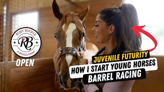 HOW I START MY YOUNG HORSES ON BARRELS  RUBY BUCKLE OPEN [upl. by Rafaellle]