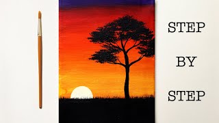 Easy Sunset for Beginners  Acrylic Painting Tutorial Step by Step  ENG SUB [upl. by Marietta411]