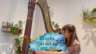 Clocks  Coldplay Live Looping Harp Cover [upl. by Lacym]