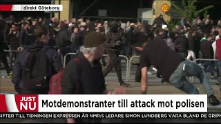 Motdemonstranter attackerar polisen  Nyheterna TV4 [upl. by Ertsevlis768]