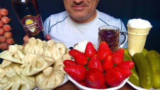 Khinkali with Garlic 🧄 Sauce  Kvass  Soviet Ice Cream🍦Plombir  Strawberries 🍓 Pickled 🥒  ASMR [upl. by Enelime582]