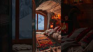 Snow Storm and Breathtaking View from the Bed in a Cozy Cabin Crackling Fire amp Wind Sound 😴 Winter [upl. by Nierman]