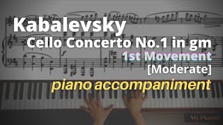 Kabalevsky  Cello Concerto No1 in Gm Op49 1st Mov Piano Accompaniment Moderate [upl. by Kcirddes93]