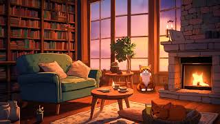 Lofi cat🎄Lofi Cafe with Fireplace☕Lofi Hip Hop amp Relaxing Music [upl. by Driscoll228]