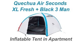 4 Quechua Unboxing Air seconds XL fresh black 3 man inflatable Tent Decathlon Apartment [upl. by Naldo]