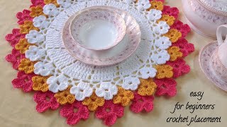 सीखने वालों के लिए सबसे आसान how to crochet round placementcrochet thalposh designcrochet doily [upl. by Llevron]