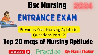 Nursing Aptitude Questions For Bsc Nursing Entrance Exam 2024PYQ Of Nursing Aptitude Part2 [upl. by Naes]