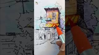 Art with Pen and Sketch Pens shorts satisfyingcoloring painting [upl. by Kcirdec]