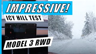 Tesla Model 3 RWD Crazy Hill Test in Fresh Snow and Ice [upl. by Analahs]