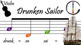 Drunken Sailor  Violin Relaxing Beginner Sheet Music with Easy Notes amp Letters [upl. by Lewej]