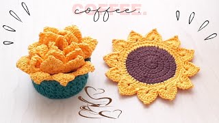 🌻 POSAVASOS GIRASOL CON CANASTAPARA MAMÁ A CROCHET  TUTORIAL PASO A PASO 🌻 [upl. by Olwena600]