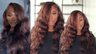 😍PERFECT VOLUMINOUS CHOCOLATE BROWN FLIP OVER WIG INSTALL FOR BROWN GIRLSMEGALOOK HAIR [upl. by Noet498]