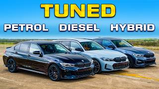 Tuned BMW M340i v M340d v 330e DRAG RACE [upl. by Aloisius]