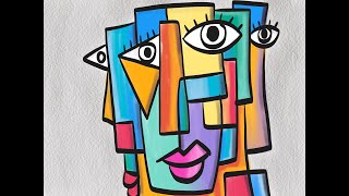 Cubism art drawing of faces in step by step  Art lesson for Picasso cubism style [upl. by Oiril]