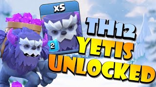 TH12 YETIS UNLOCKED FINALLY Lets take them to WAR TH12 Yeti Smash with Siege Barracks [upl. by Lally]