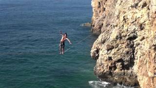 First ever quotSurfing BackBouncequot sticked on a Highline in Sagres  Portugal [upl. by Lynnett]