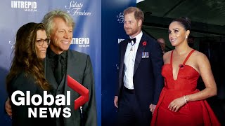 Prince Harry Meghan Markle walk red carpet with Bon Jovi at NY gala honouring veterans [upl. by Angil]