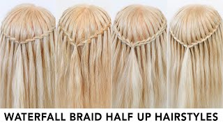 4 Different Waterfall Braids For Beginners  Perfect Christmas Hairstyles  Half Up Half Down Hair [upl. by Aninay211]