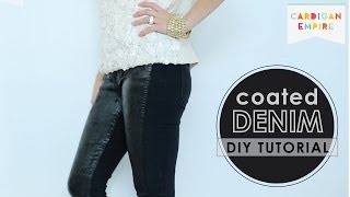 How to Faux Wax Denim  DIY Coated Jeans Tutorial [upl. by Mcripley]