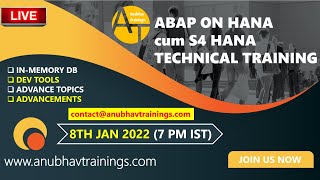 ABAP on HANA Live Demo  S4HANA Training  CDS Views AMDP Fiori BAS  8th JAN 2022  7 PM IST [upl. by Orat296]