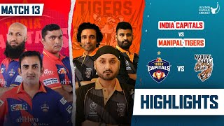 India Capitals Vs Manipal Tigers  Highlights  Legends League Cricket 2023  Harbhajan vs Gambhir [upl. by Sekofski326]