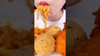 CRMellawnie ASMR CHEESY CARBO FIRE NOODLES CHEESE BALL FRIED CHICKEN best asmreating noodles [upl. by Alyosha]