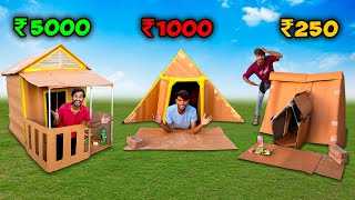 Overnight Cardboard house camping challenge  Low Budget Survival 🏠 ₹250 VS 1000 Vs 5000 [upl. by Ekralc]