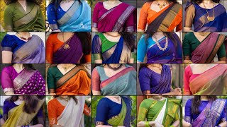 😍 Silk Cotton Saree Blouse Designs Beautiful Daily Wear Silk Cotton Saree Collections ❤️ [upl. by Akimahc]