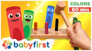 Toddler Learning Video  COLOR CREW MAGIC  Pounding Pegs amp Cat Pencil Holder   DIY  BabyFirst TV [upl. by Inerney]