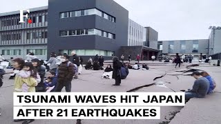 First Tsunami Waves Hit Japan After 76 Magnitude Earthquake [upl. by Ydnec]