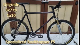 Upgrading a vintage mountain bike from 3x7 to 1x10 using the same wheels Starring a 90s Rockhopper [upl. by Alleira]