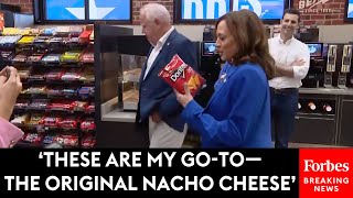 JUST IN Kamala Harris Grabs A Bag Of Doritos At Pennsylvania Sheetz In PreDNC Bus Tour Stop [upl. by Ardnekan]