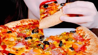 ASMR Yummy Cheese Corn Pizza with Olives and Capsicum Eating Mukbang treeasmr [upl. by Ellenej]