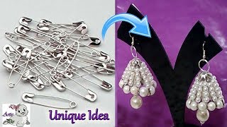 99 How To Make Handmade Beautiful Safety pin Pearl Earrings At Home  JEWELRY MAKING [upl. by Damha]