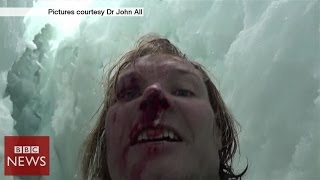 Climber films 20m crevasse fall in Himalayas  BBC News [upl. by Earej]