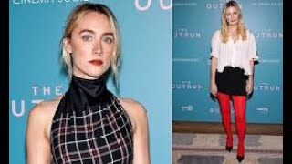 Saoirse Ronan turns heads in an inside out tartan coat dress for The Outrun screening in NYC [upl. by Eedrahs]